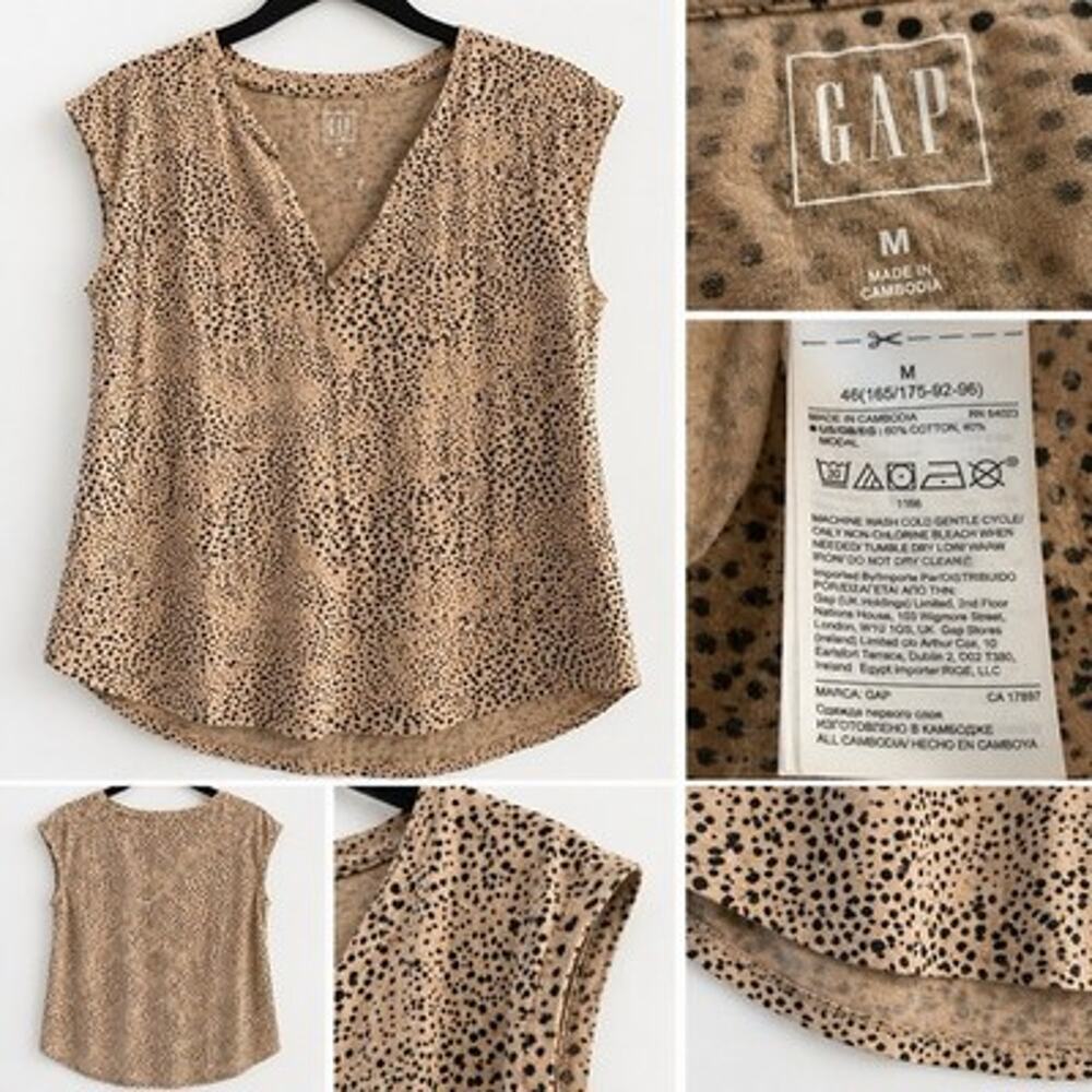 GAP Animal Print V-Neck Sleeveless Top Tan Black Women’s M